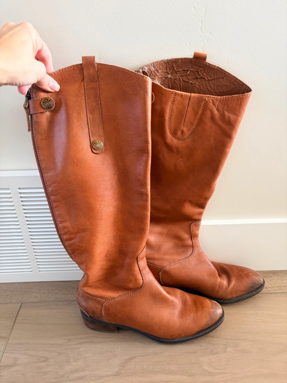Sam Edelman Penny Leather Tall Riding Boots, Sz 6.5, Whiskey Brown